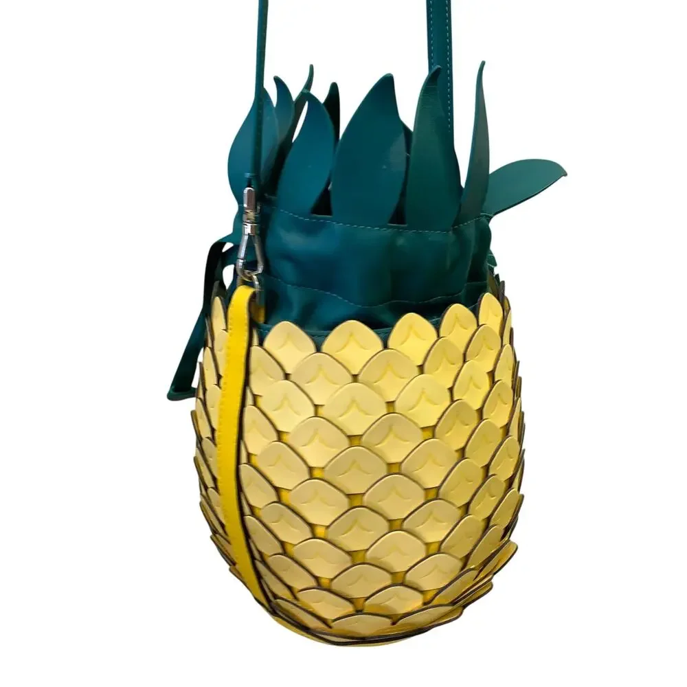 Kate Spade Picnic Pineapple Crossbody Bag Novelty Purse Yellow Green Leather